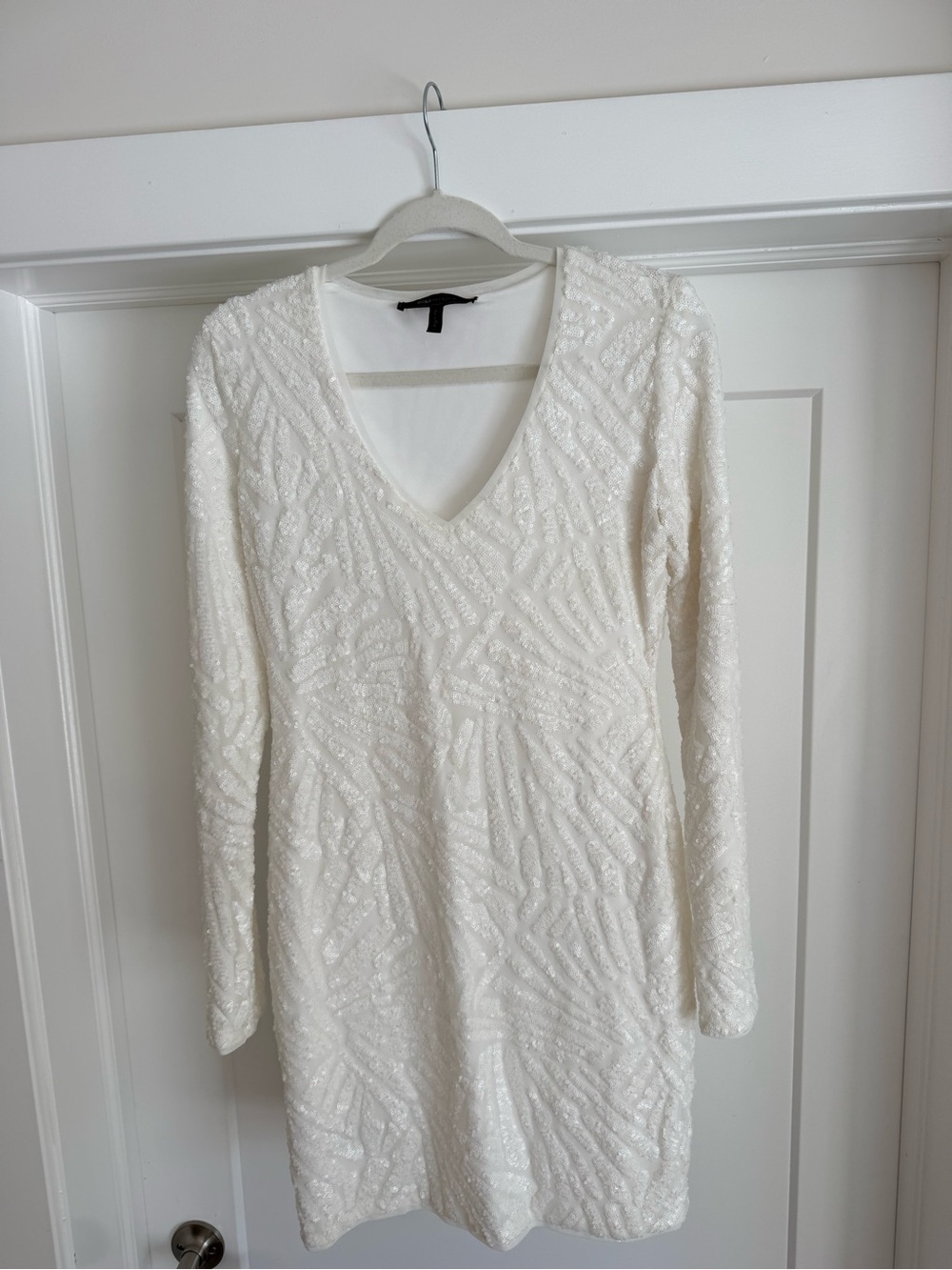 BCBGMaxAzria White Sequin Dress M